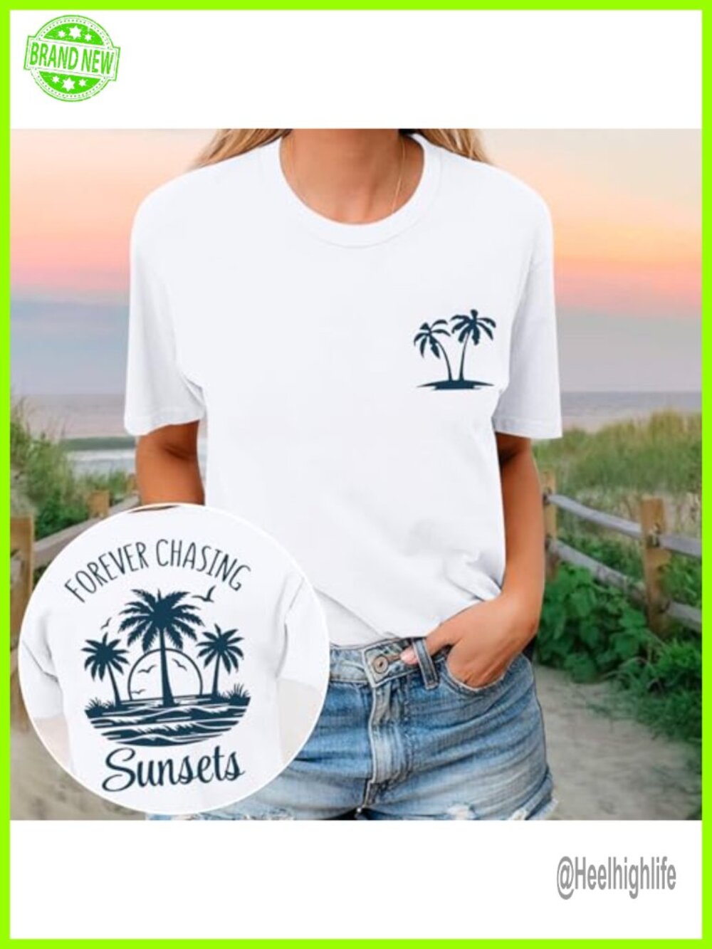 Forever Ch Sunsets T-Shirt Womens Hawaiian Beach Tropical Tee - Picture 3 of 6